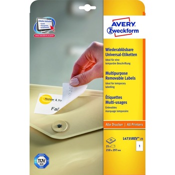 Etichete Avery Zweckform L4735REV-25, repozitionabile 1/A4, 210x297mm, 25 coli/top Etichete Avery Zweckform L4735REV-25, repozitionabile 1/A4, 210x297mm, 25 coli/top