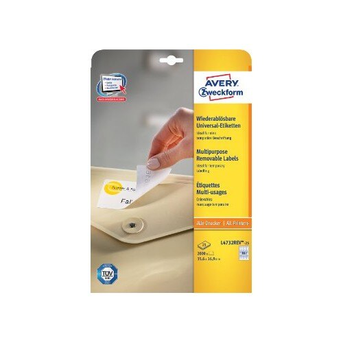 Etichete Avery Zweckform L4732REV-25, repozitionabile 80/A4, 35,6x16,9mm, 25 coli/top