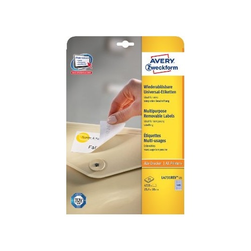 Etichete Avery Zweckform L4731REV-25, repozitionabile 189/A4, 25,4x10mm, 25 coli/top