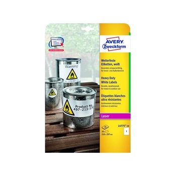 Etichete Avery Zweckform L4775-20, rezistente la intemperii 1/A4, 210x297mm, 20 coli/top Etichete Avery Zweckform L4775-20, rezistente la intemperii 1/A4, 210x297mm, 20 coli/top