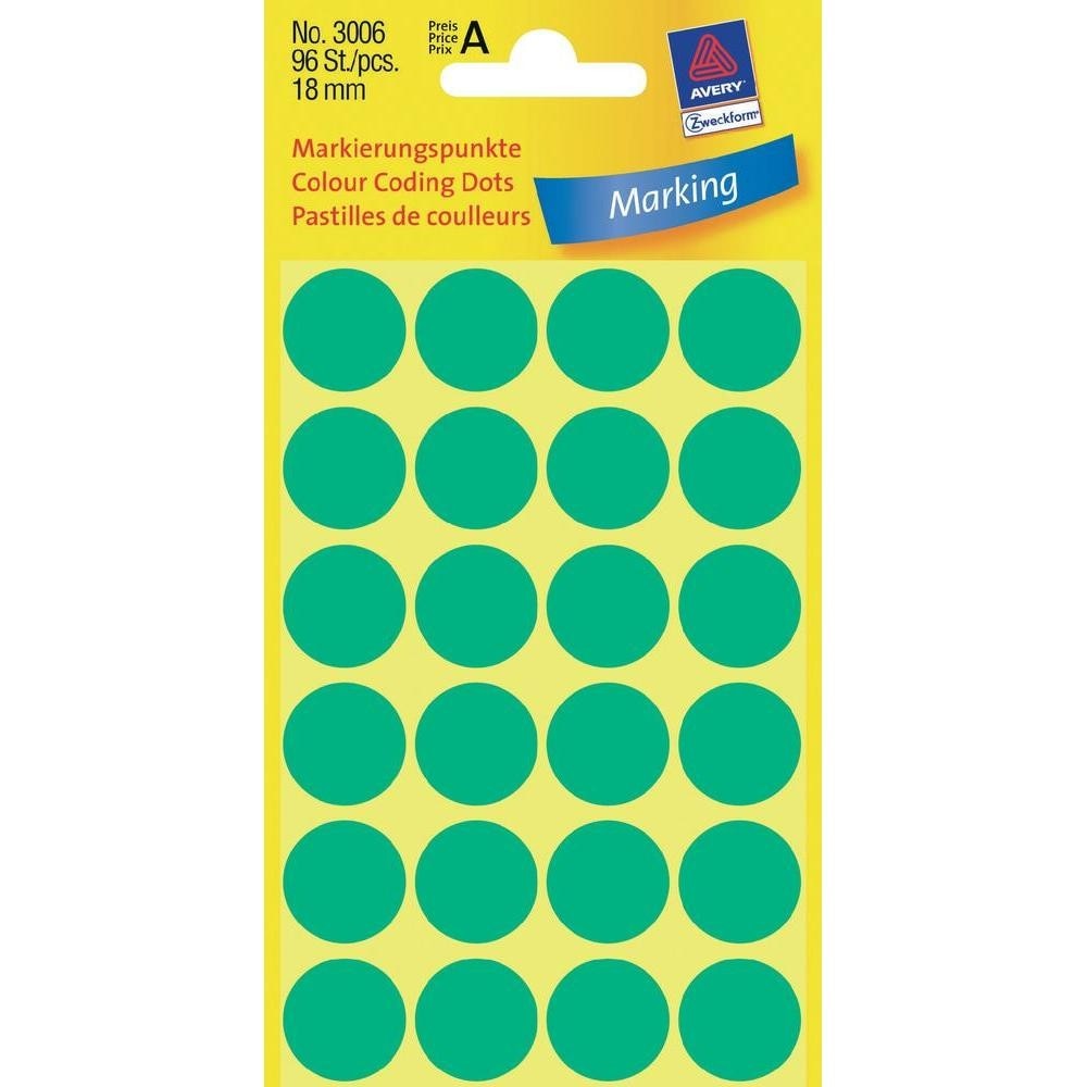 Etichete Avery Zweckform 3006, buline verzi, diametru 18mm