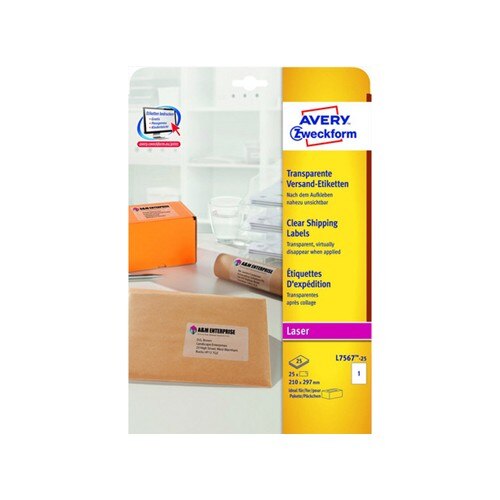 Etichete Avery Zweckform L7567-25, transparente 1/A4, 210x297mm, 25 coli/top