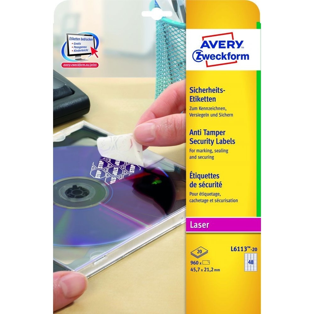 Etichete Avery Zweckform L6113-20, sigiliu 48/A4, 45,7x21,2mm, 20 coli/top