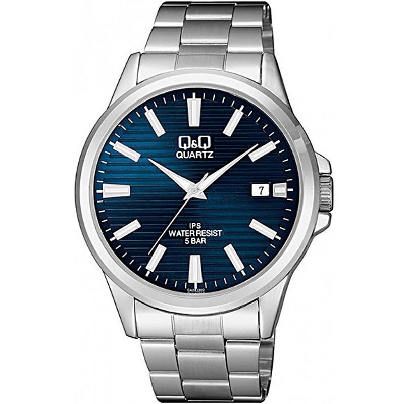 Ceas barbatesc Q&Q argintiu cu albastru