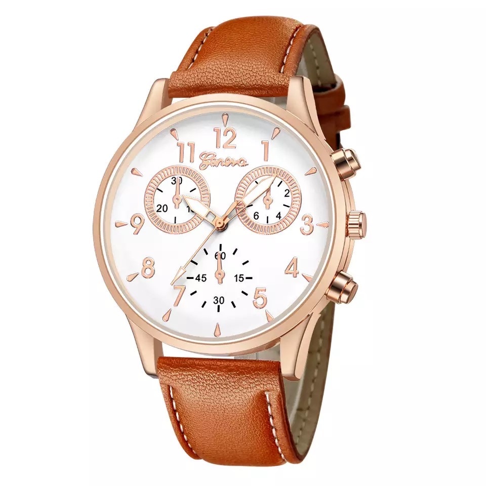 Ceas unisex casual, Elegant Quartz Geneva model Premium G189-10, curea piele, afisaj analog