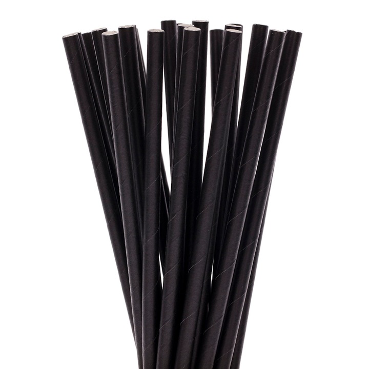 Paie din hartie, Paper Straws, full color negru, 50buc/set