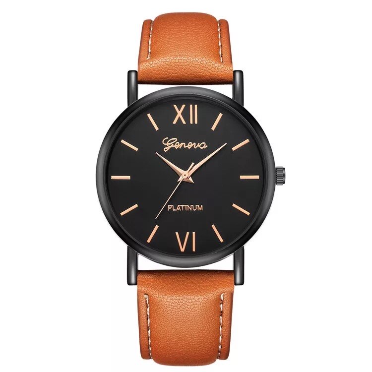 Ceas unisex casual, Elegant Quartz Geneva model Premium G196-2 maro, curea piele, afisaj analog