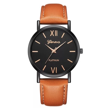 Ceas unisex casual, Elegant Quartz Geneva model Premium G196-2 maro, curea piele, afisaj analog Ceas unisex casual, Elegant Quartz Geneva model Premium G196-2 maro, curea piele, afisaj analog