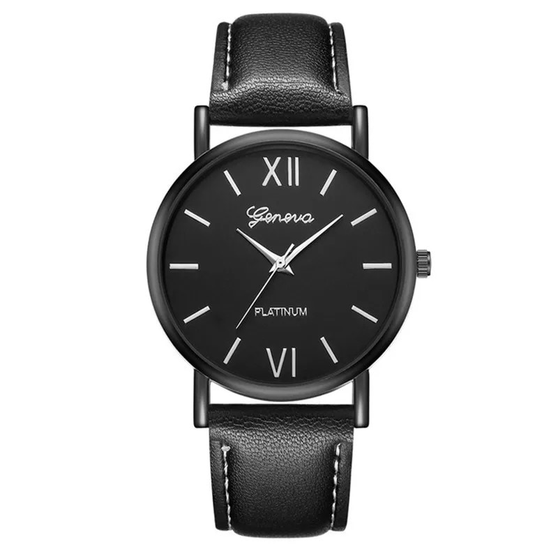 Ceas unisex casual, Elegant Quartz Geneva model Premium G196-3 negru, curea piele, afisaj analog