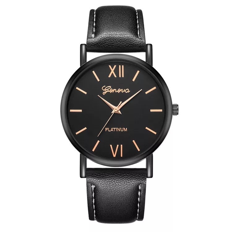 Ceas unisex casual, Elegant Quartz Geneva model Premium G196-4 negru, curea piele, afisaj analog