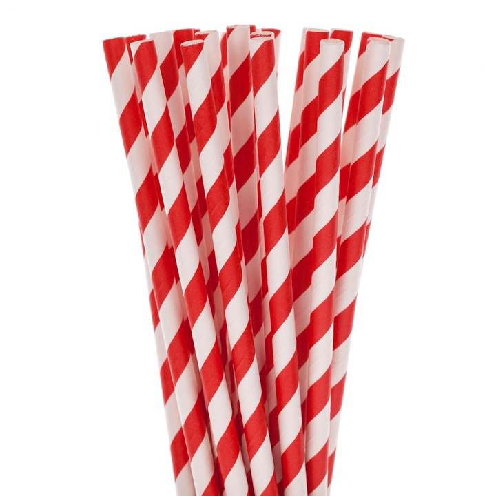 Paie ecologice, Paper Straws, alb cu dungi rosii, 50buc/set