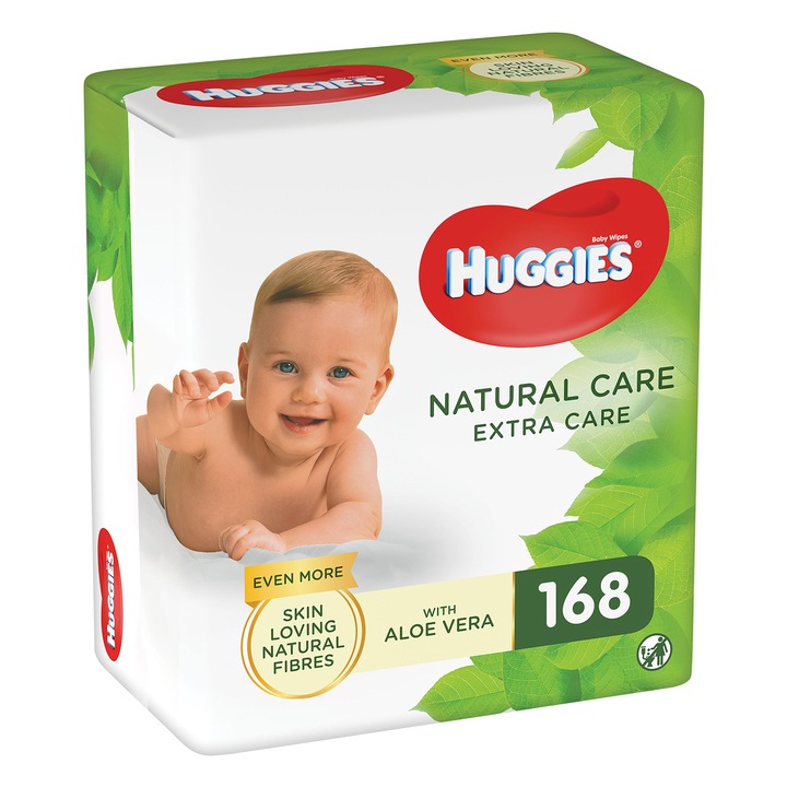 Servetele umede Huggies Natural Care Extra Care, 3 pachete x 56, 168 buc