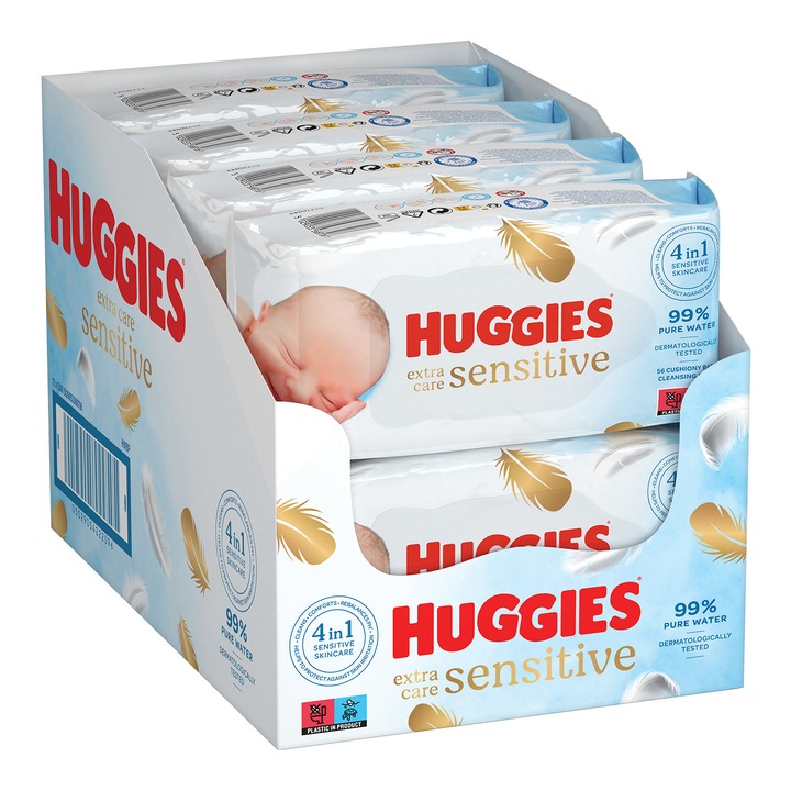 Servetele Umede Huggies Extra Care Sensitive, 8 pachete x 56, 448 buc