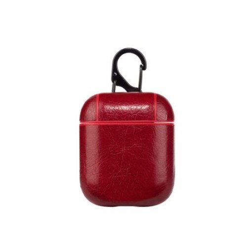 Husa suport din piele casti Apple AirPods, Rosu