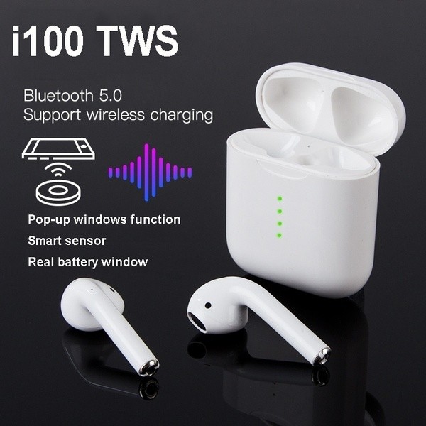 Casti Bluetooth i100 TWS Teschstar®, BT5.0, Wireless, Incarcare QI,  Earbuds, Touch, Albe - eMAG.ro