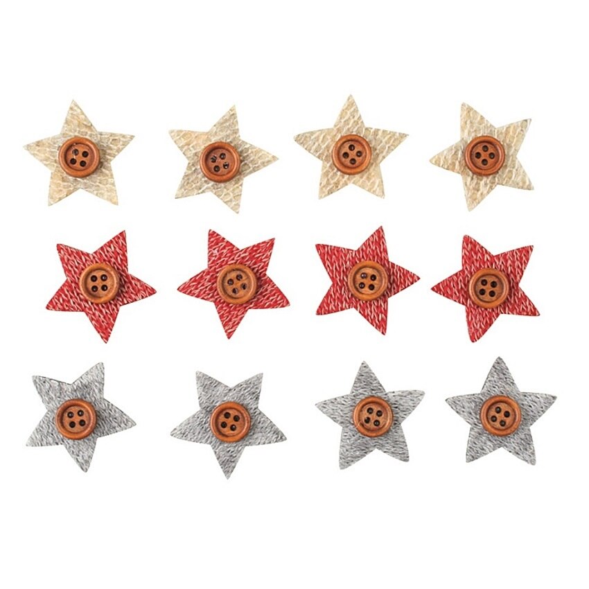 Set 12 stelute decorative, cu buton din lemn natur, 3 cm