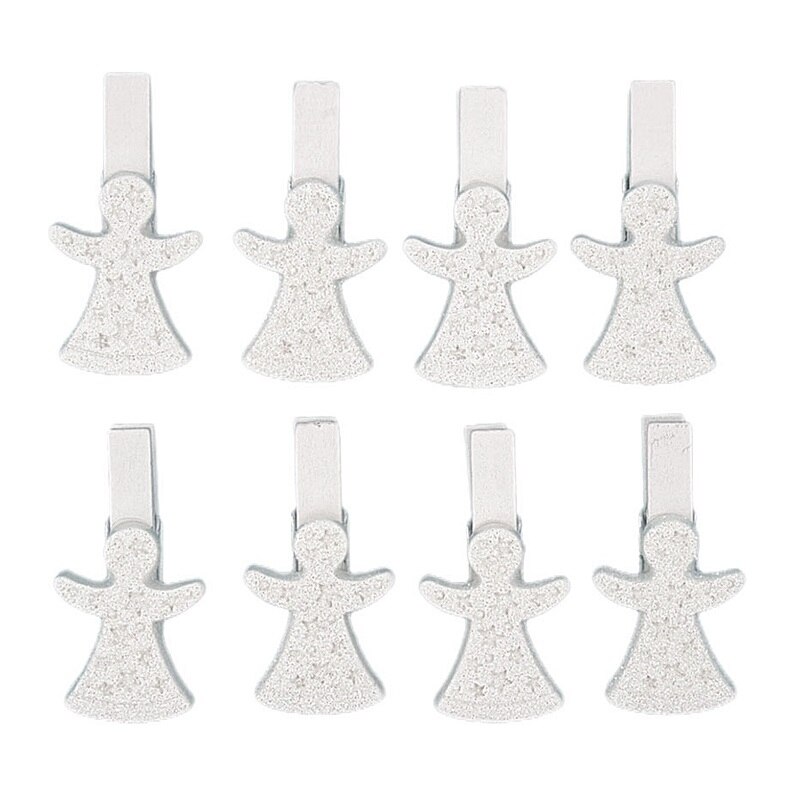 Set 8 ingerasi albi acrilici pe clestisor, cu sclipici, 3 cm