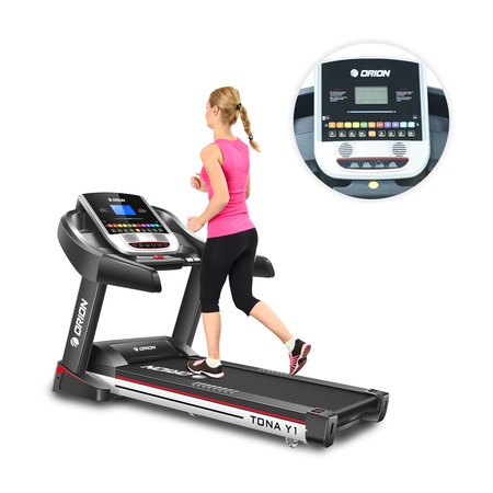 Banda de alergat electrica Orion Tona Y1, viteza 16.8 km/h, inclinare automata, motor 2CP, greutate suportata 120kg, MP3 input, USB, boxe incorporate, pliabila pe cilindru