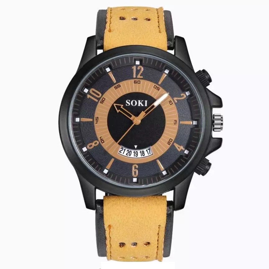 Ceas unisex casual, Elegant Quartz Soki model Premium S22 maro deschis, curea piele, afisaj analog