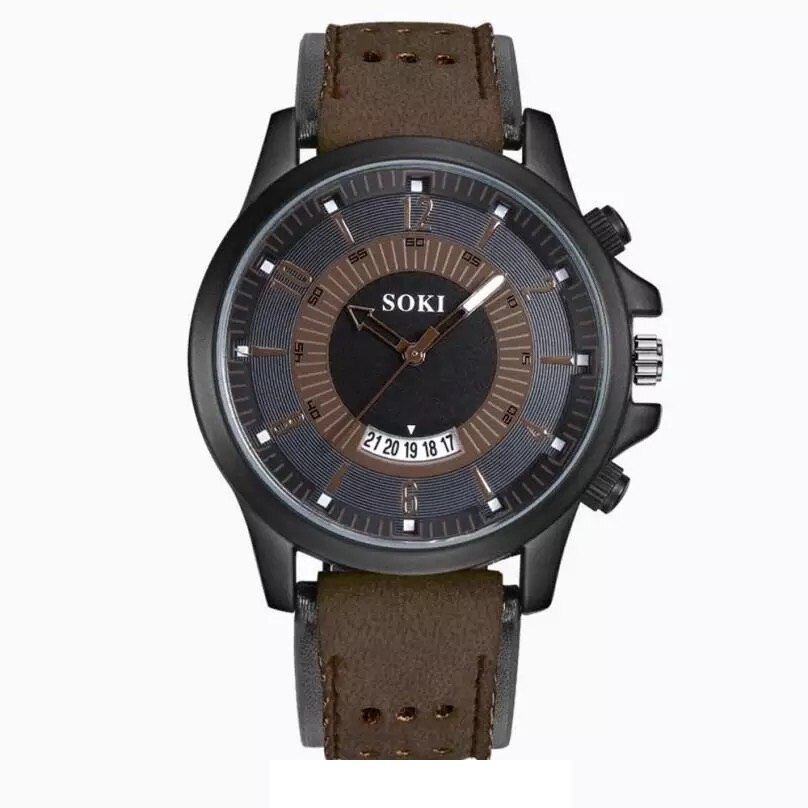 Ceas unisex casual, Elegant Quartz Soki model Premium S22 maro inchis, curea piele, afisaj analog