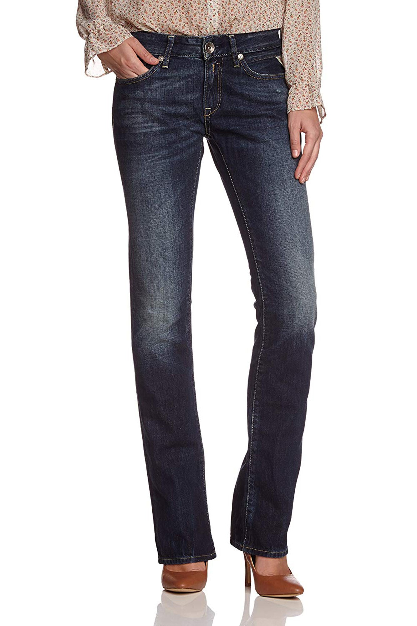 Blugi drepti cu talie medie Nadie, Replay, Albastru, W31-L34