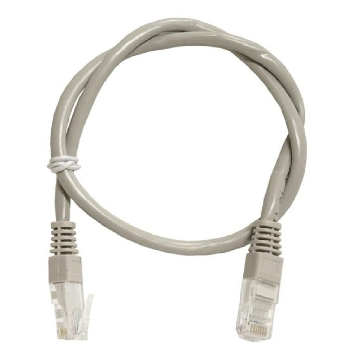 Hálózati UTP kábel, szürke, Ethernet Cat 5e, 1,5 m hosszú - Internet Patch kábel csatlakozóval, RJ45 csatlakozó