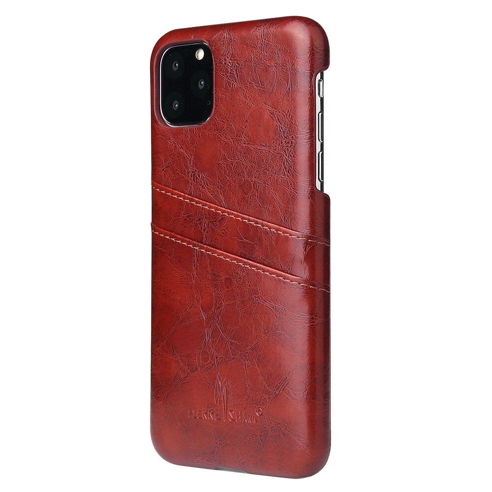 Husa iPhone 11 Pro Max, CaseMe, slim din piele fina cu textura vintage, back cover, slot carduri, Maro coniac