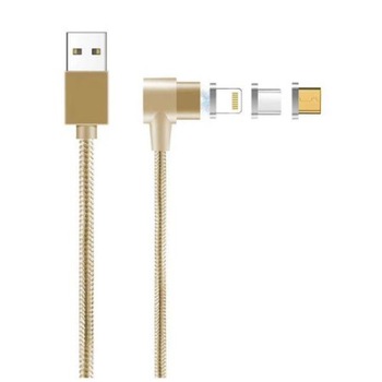 Cablu de date sau incarcare magnetic 3 in 1 Micro USB, Type-C, Lightning, 1m, Auriu Cablu de date sau incarcare magnetic 3 in 1 Micro USB, Type-C, Lightning, 1m, Auriu