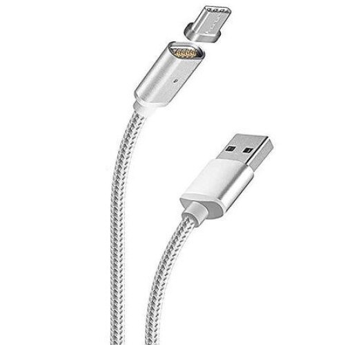 Cablu de date sau incarcare magnetic Type-C, lungime 1m, ranforsat textil, Argintiu