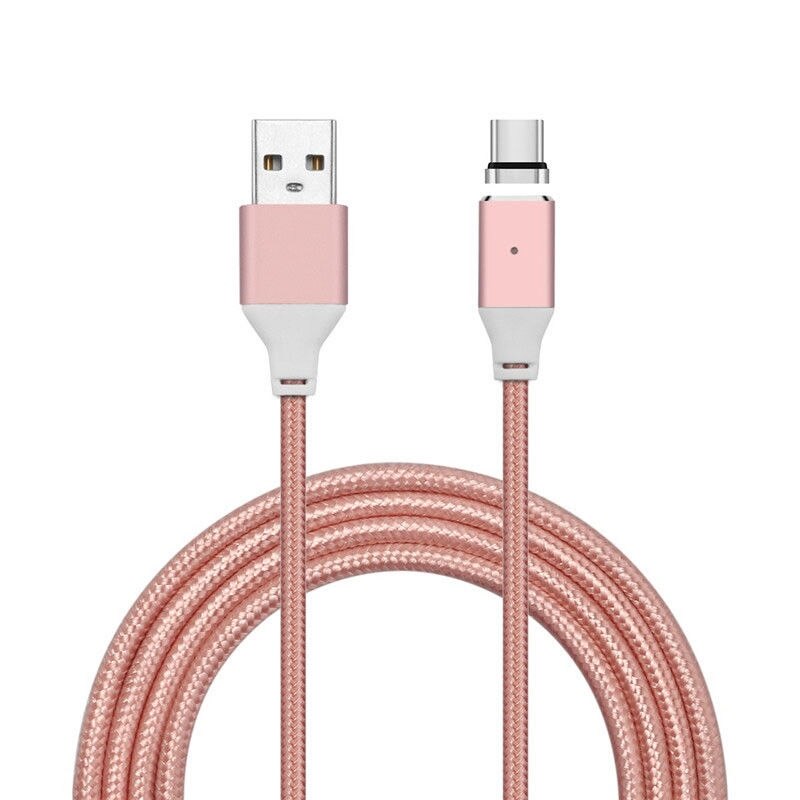 Cablu de date sau incarcare magnetic Type-C, lungime 1m, ranforsat textil, Roz