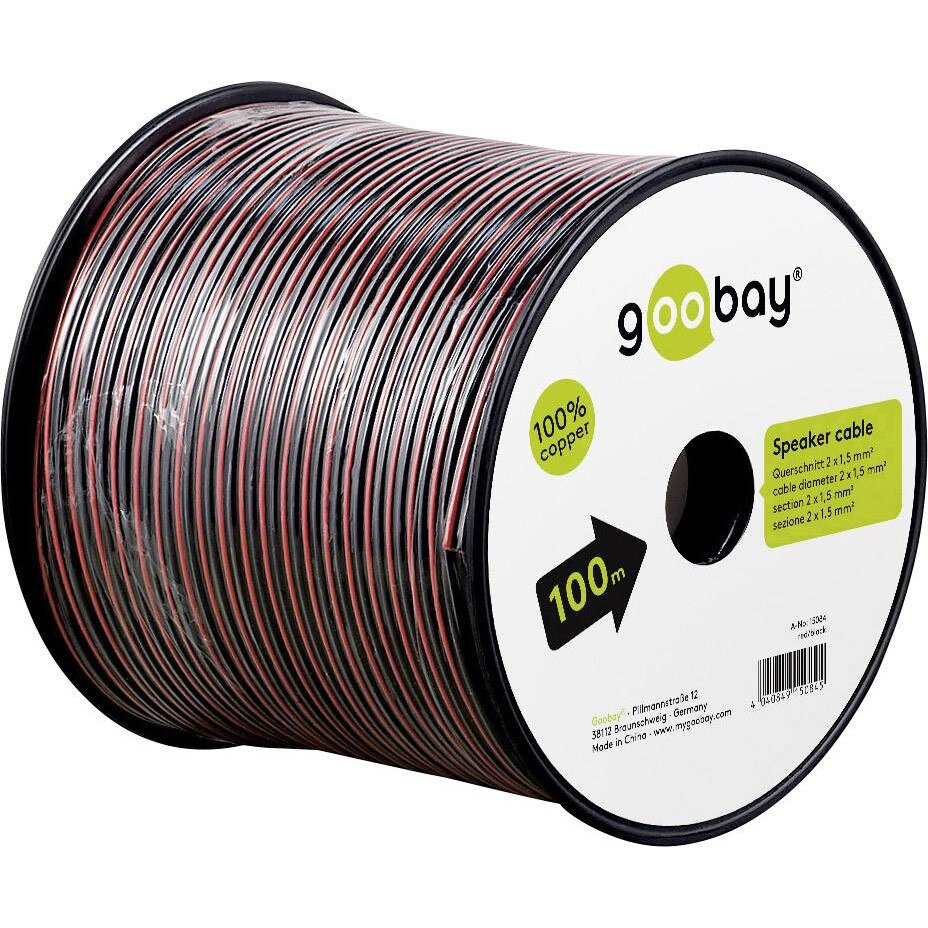 Cablu difuzor Goobay, rola 100m, rosu/negru, 2 x 1,50 mm²