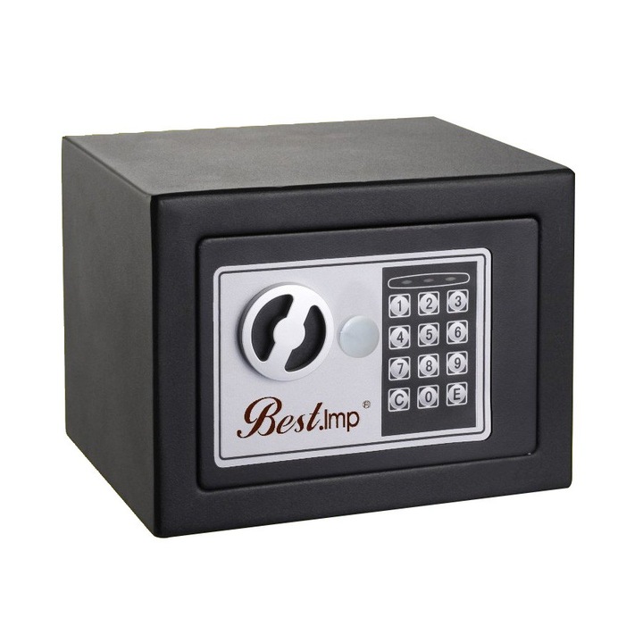 Seif perete BestImp, electronic cu 2 bolturi, din fier, negru, 17 x 23 x 17 cm