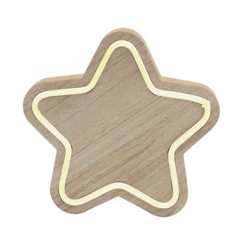 Decoratiune de Craciun, tip stea, decor din lemn pentru masa, cu banda neon-light, lumina alb cald, Heber Decoratiune de Craciun, tip stea, decor din lemn pentru masa, cu banda neon-light, lumina alb cald, Heber