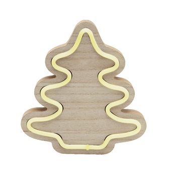 Decoratiune de Craciun, tip brad, decor din lemn pentru masa, cu banda neon-light, lumina alb cald, Heber Decoratiune de Craciun, tip brad, decor din lemn pentru masa, cu banda neon-light, lumina alb cald, Heber