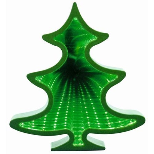 Decoratiune de Craciun, tip brad, decor oglinda de masa, lumina LED cu efect de tunel, 56 buc LED verde, Heber