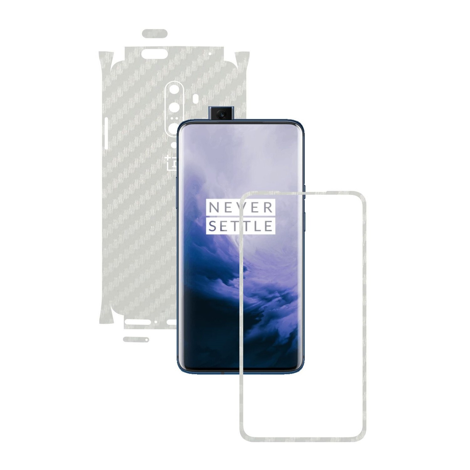 Folie Protectie Carbon Skinz pentru OnePlus 7T Pro, (5G) - Carbon Alb 360 Cut, Skin Adeziv Full Body Cover pentru Rama Ecran, Carcasa Spate si Laterale