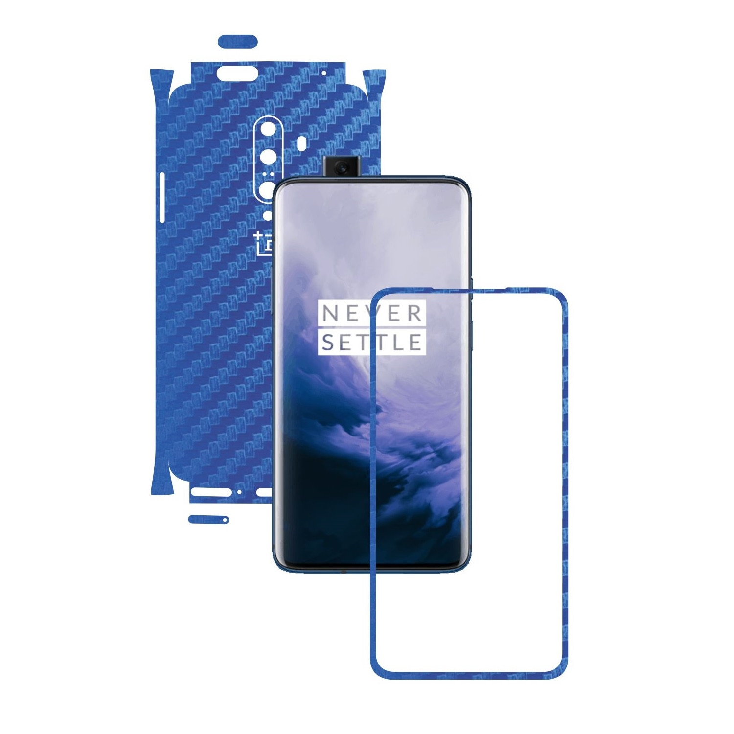 Folie Protectie Carbon Skinz pentru OnePlus 7T Pro, (5G) - Carbon Albastru 360 Cut, Skin Adeziv Full Body Cover pentru Rama Ecran, Carcasa Spate si Laterale