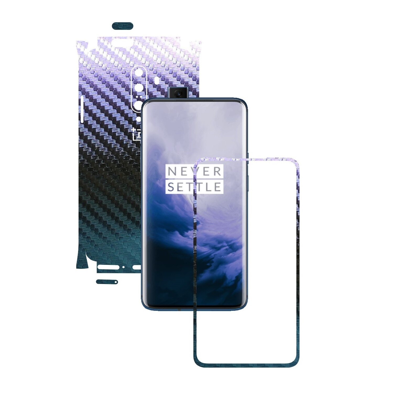 Folie Protectie Carbon Skinz pentru OnePlus 7T Pro, (5G) - Carbon Cameleon 360 Cut, Skin Adeziv Full Body Cover pentru Rama Ecran, Carcasa Spate si Laterale
