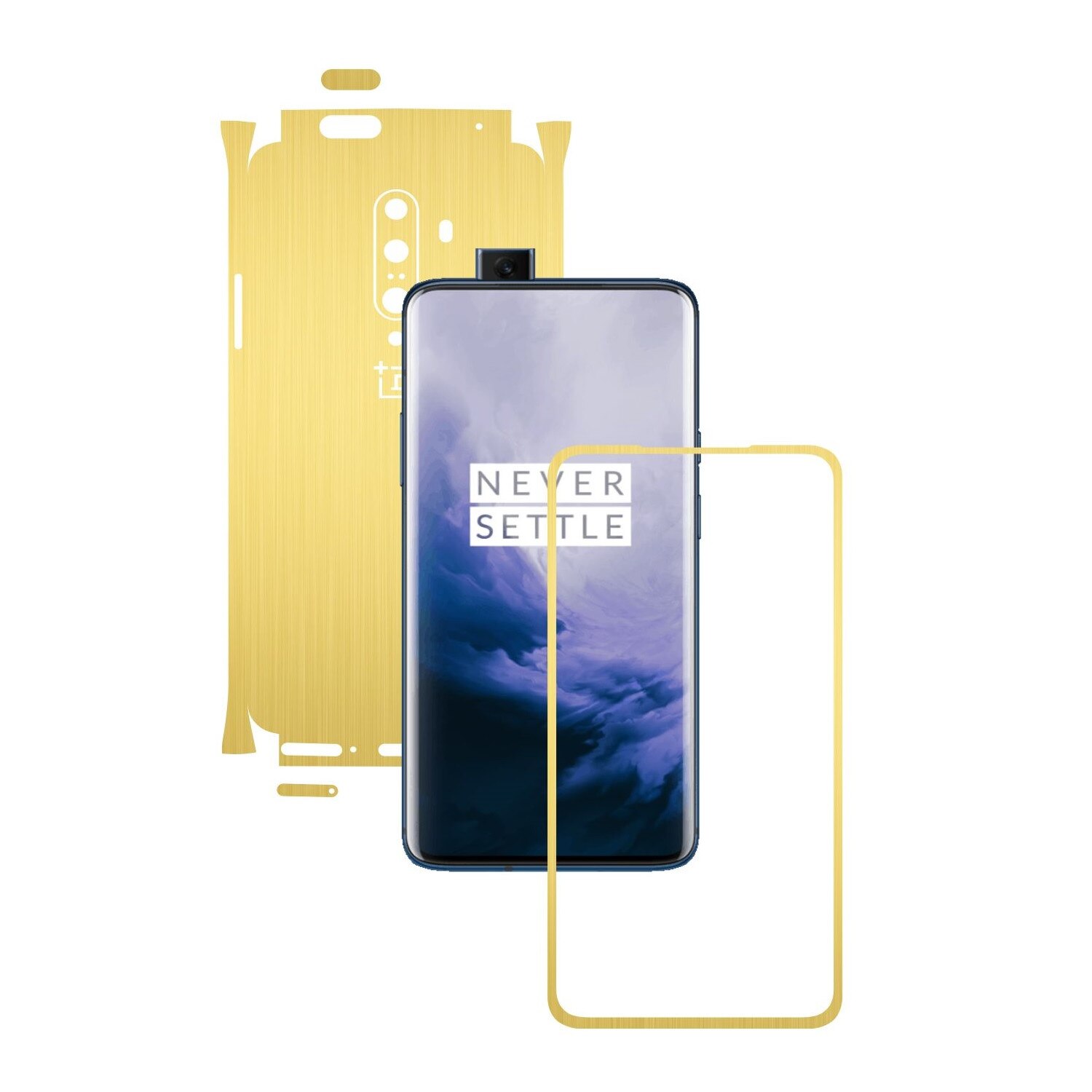 Folie Protectie Carbon Skinz pentru OnePlus 7T Pro, (5G) - Brushed Auriu 360 Cut, Skin Adeziv Full Body Cover pentru Rama Ecran, Carcasa Spate si Laterale