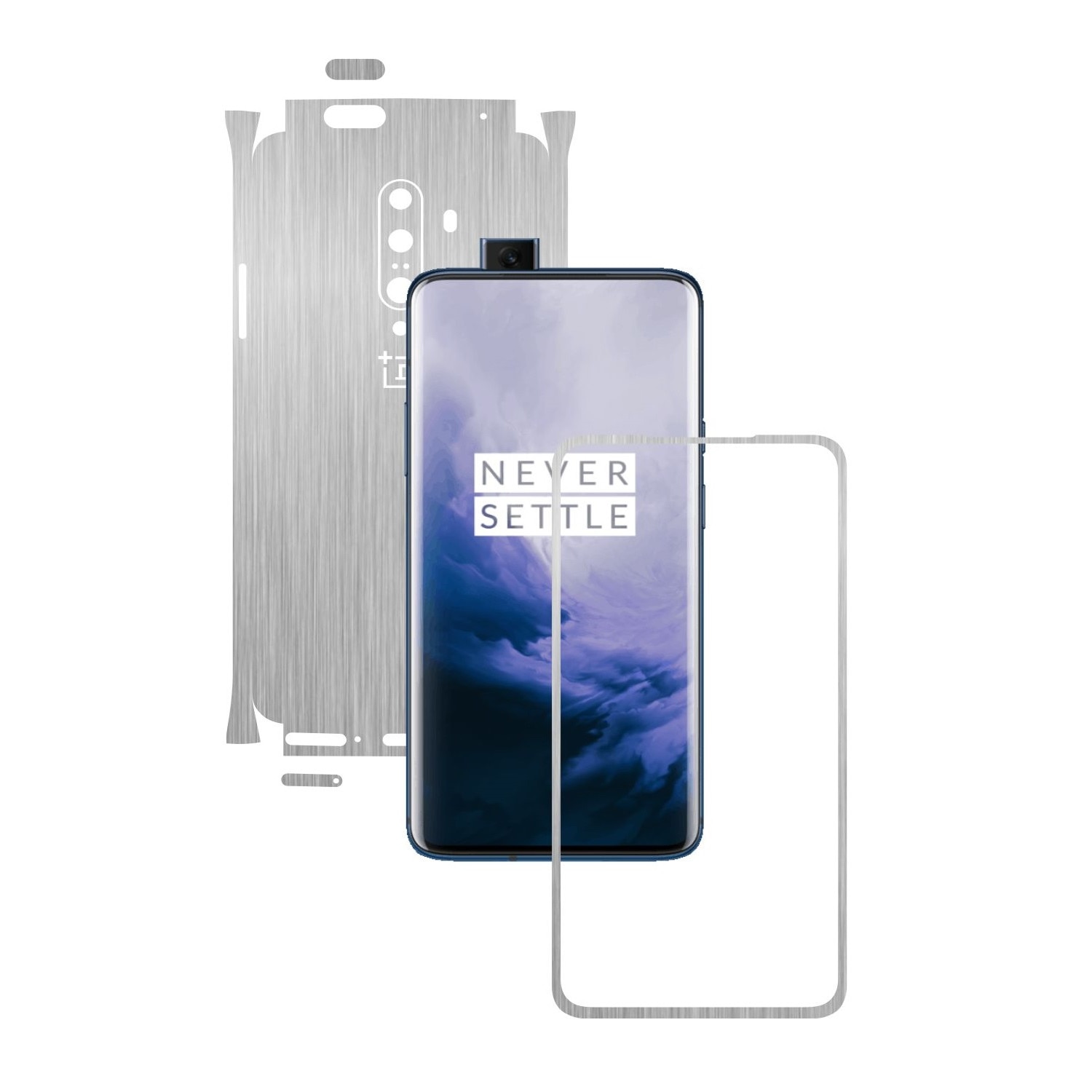 Folie Protectie Carbon Skinz pentru OnePlus 7T Pro, (5G) - Brushed Argintiu 360 Cut, Skin Adeziv Full Body Cover pentru Rama Ecran, Carcasa Spate si Laterale