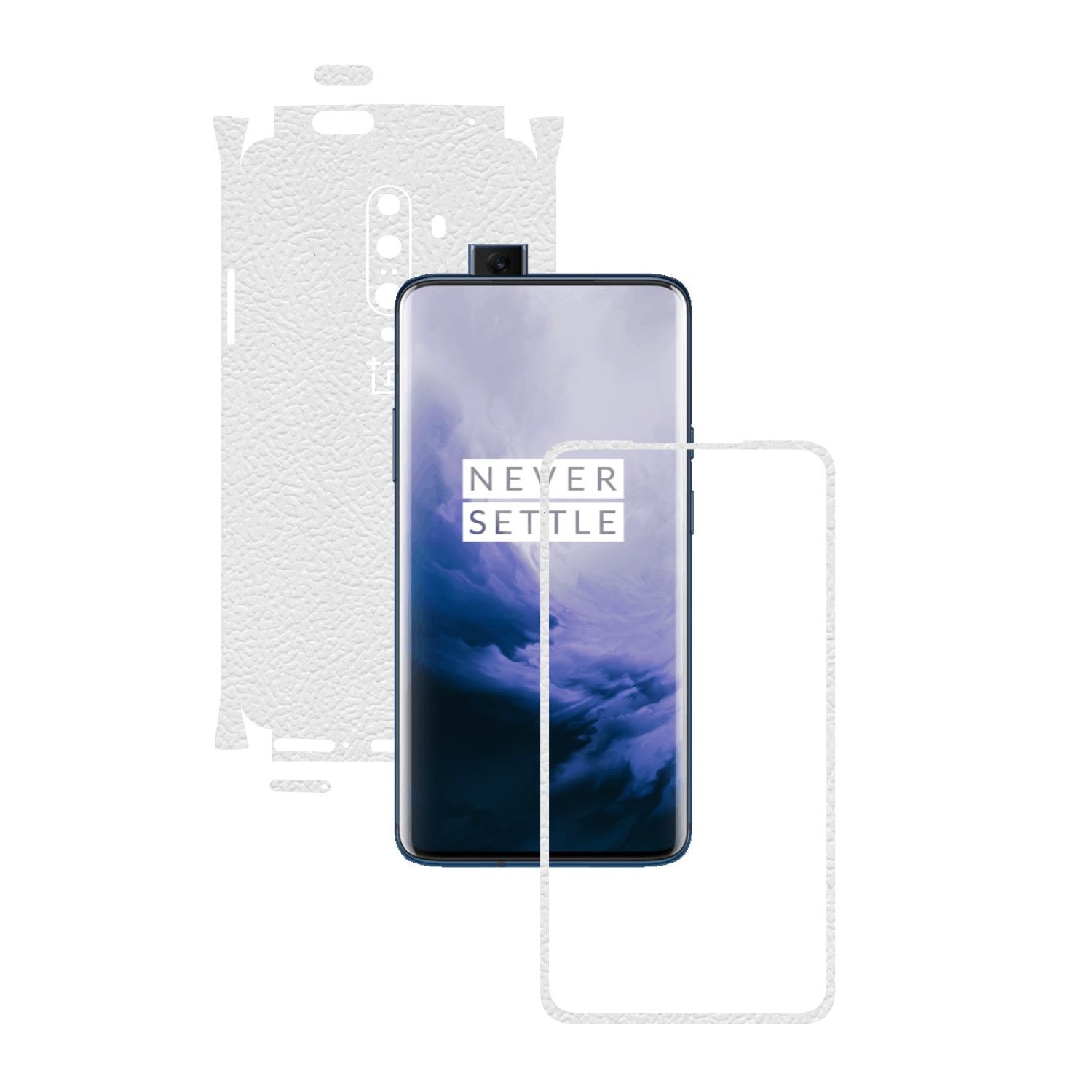 Folie Protectie Carbon Skinz pentru OnePlus 7T Pro, (5G) - Piele Alba 360 Cut, Skin Adeziv Full Body Cover pentru Rama Ecran, Carcasa Spate si Laterale