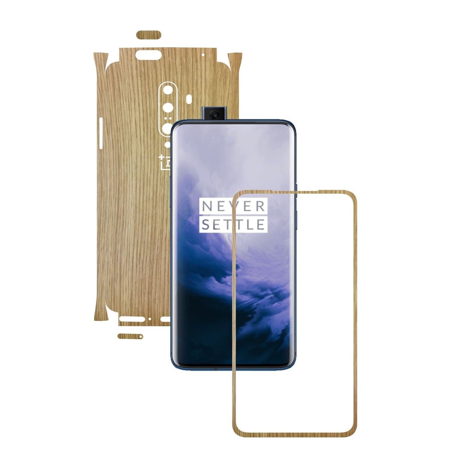 Folie Protectie Carbon Skinz pentru OnePlus 7T Pro, (5G) - Lemn Stejar 360 Cut, Skin Adeziv Full Body Cover pentru Rama Ecran, Carcasa Spate si Laterale