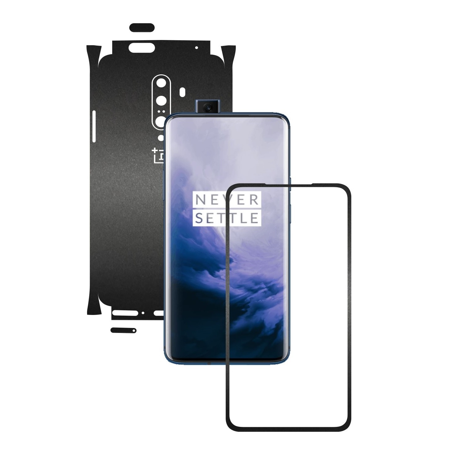 Folie Protectie Carbon Skinz pentru OnePlus 7T Pro, (5G) - Negru Mat 360 Cut, Skin Adeziv Full Body Cover pentru Rama Ecran, Carcasa Spate si Laterale