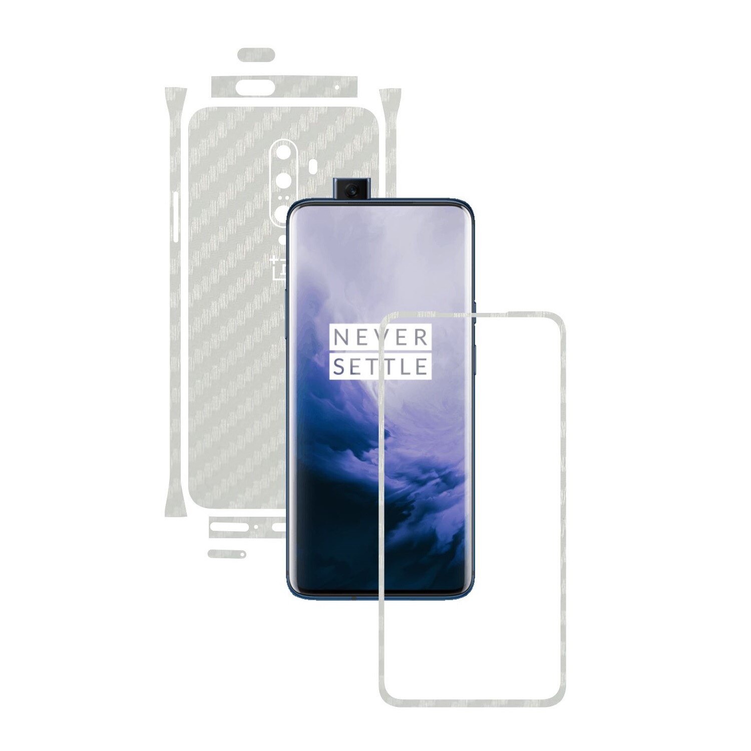 Folie Protectie Carbon Skinz pentru OnePlus 7T Pro, (5G) - Carbon Alb Split Cut, Skin Adeziv Full Body Cover pentru Rama Ecran, Carcasa Spate si Laterale