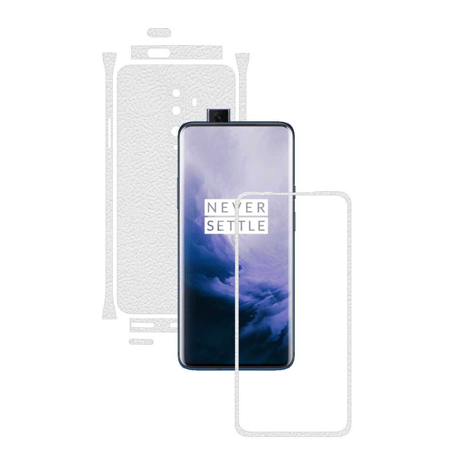 Folie Protectie Carbon Skinz pentru OnePlus 7T Pro, (5G) - Piele Alba Split Cut, Skin Adeziv Full Body Cover pentru Rama Ecran, Carcasa Spate si Laterale