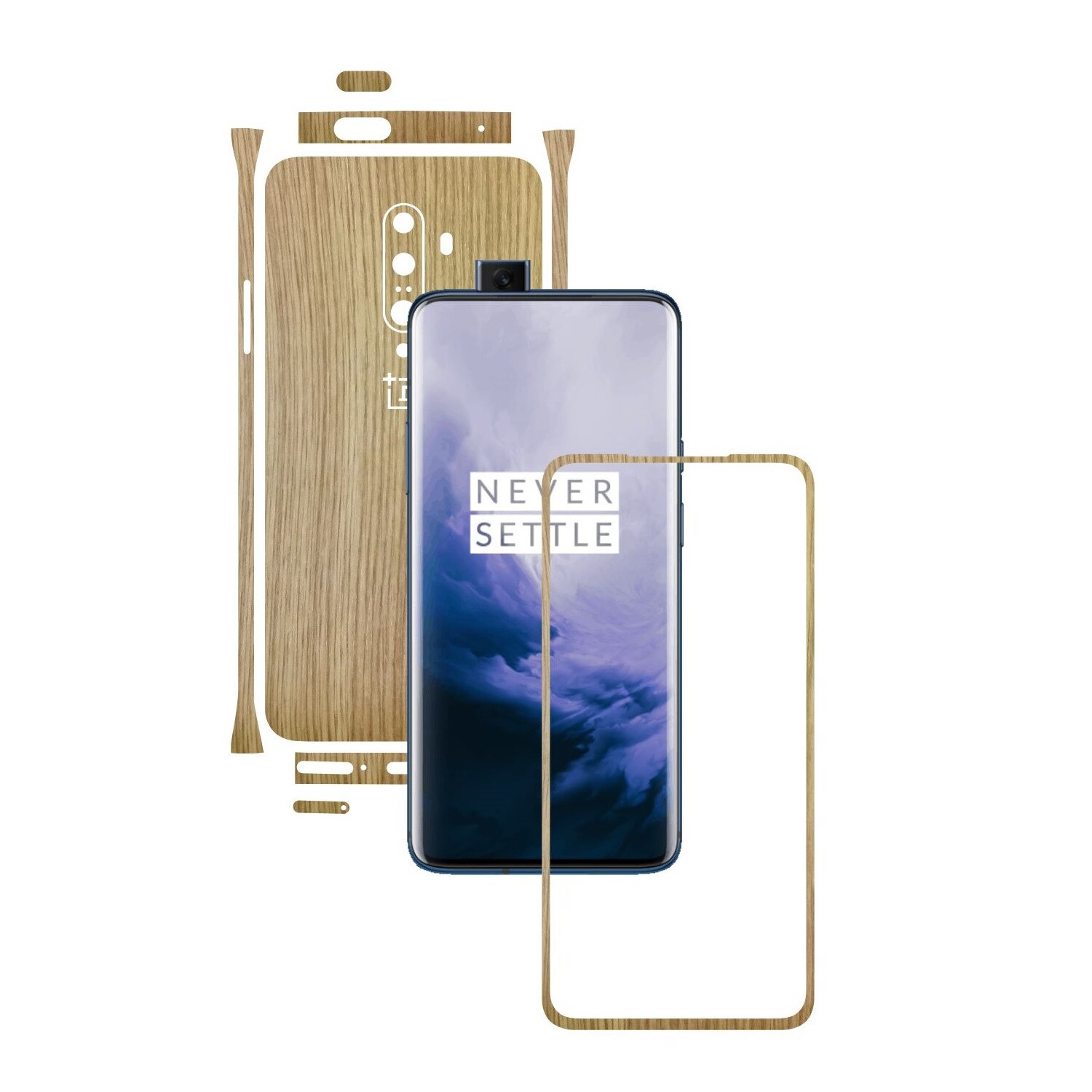 Folie Protectie Carbon Skinz pentru OnePlus 7T Pro, (5G) - Lemn Stejar Split Cut, Skin Adeziv Full Body Cover pentru Rama Ecran, Carcasa Spate si Laterale