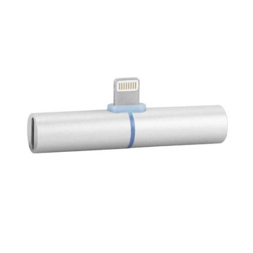 Adaptor 2 in 1 pentru iPhone, iPad, 3.5 mm jack, Lightning, casti si charger, Splitter, Argintiu