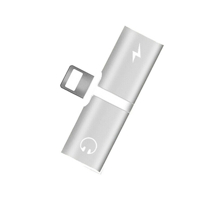 Адаптер 2 в 1 iPhone / iPad / Lightning, За музика и зареждане, Сребрист