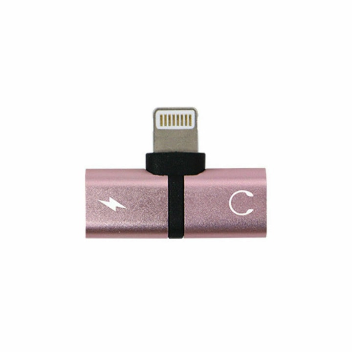 Soho 2in1 Splitter Adapter, iPhone/iPad, Lightning, fejhallgató és töltő, Rózsaszín