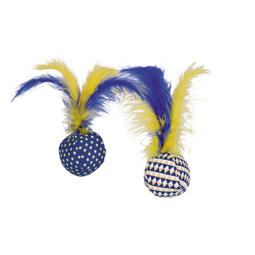 Set 2 jucarii pentru pisici Nobby, Panza, 4 cm, Albastru/Galben